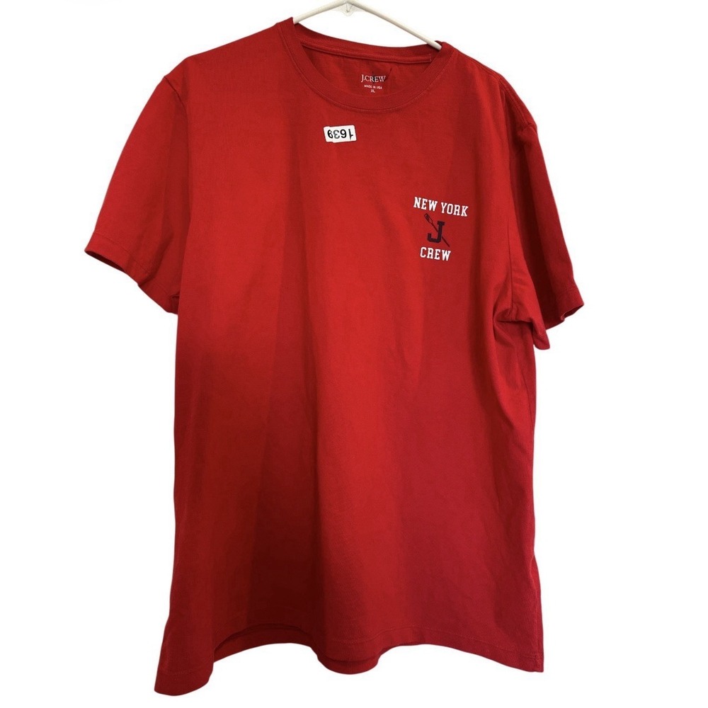 J. Crew Men's XL Graphic Tee Shirt‎ "NY Crew" Red Size XL Made In USA Short Slvs